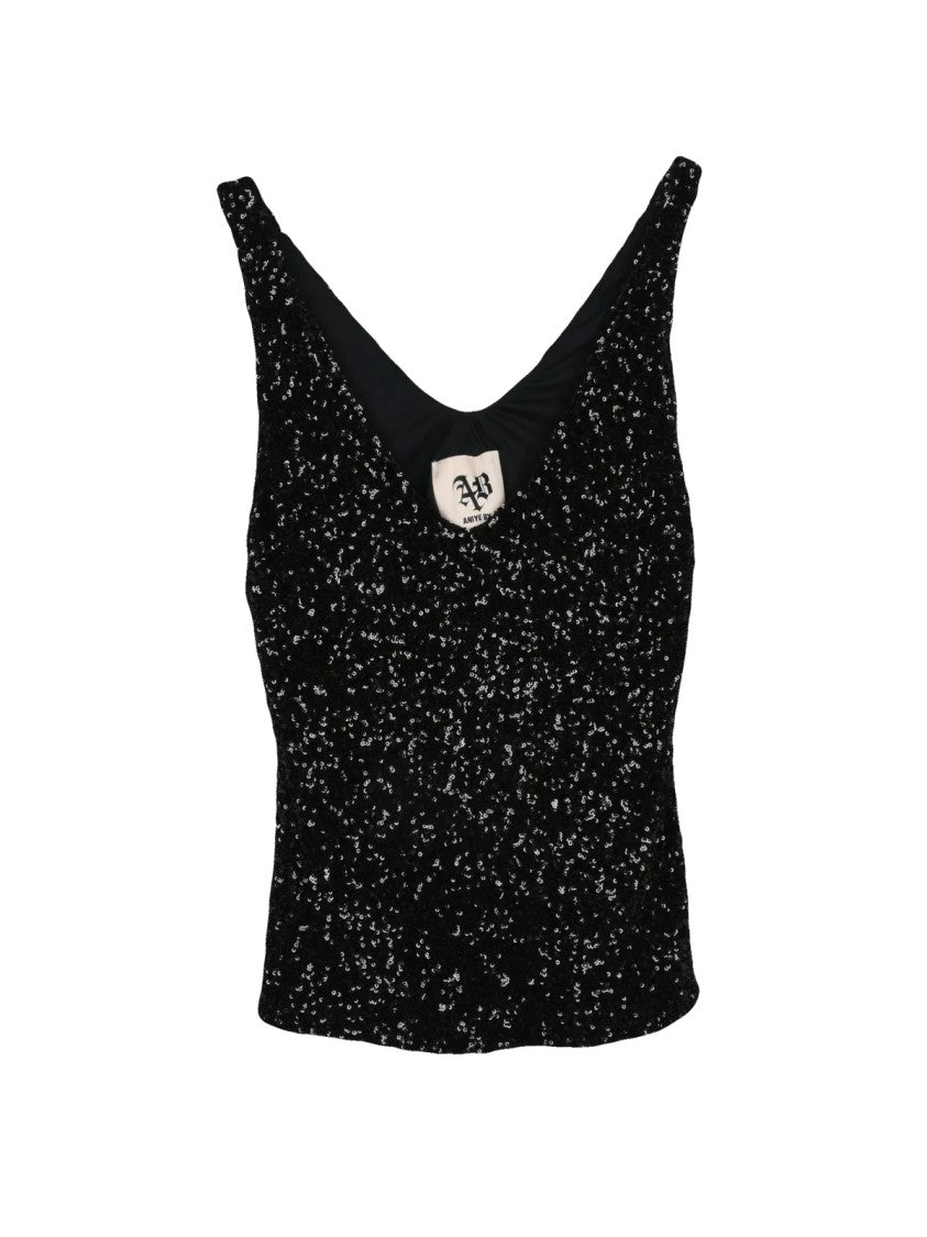 Aniye By Black Sequin Stretch V-Neck Top