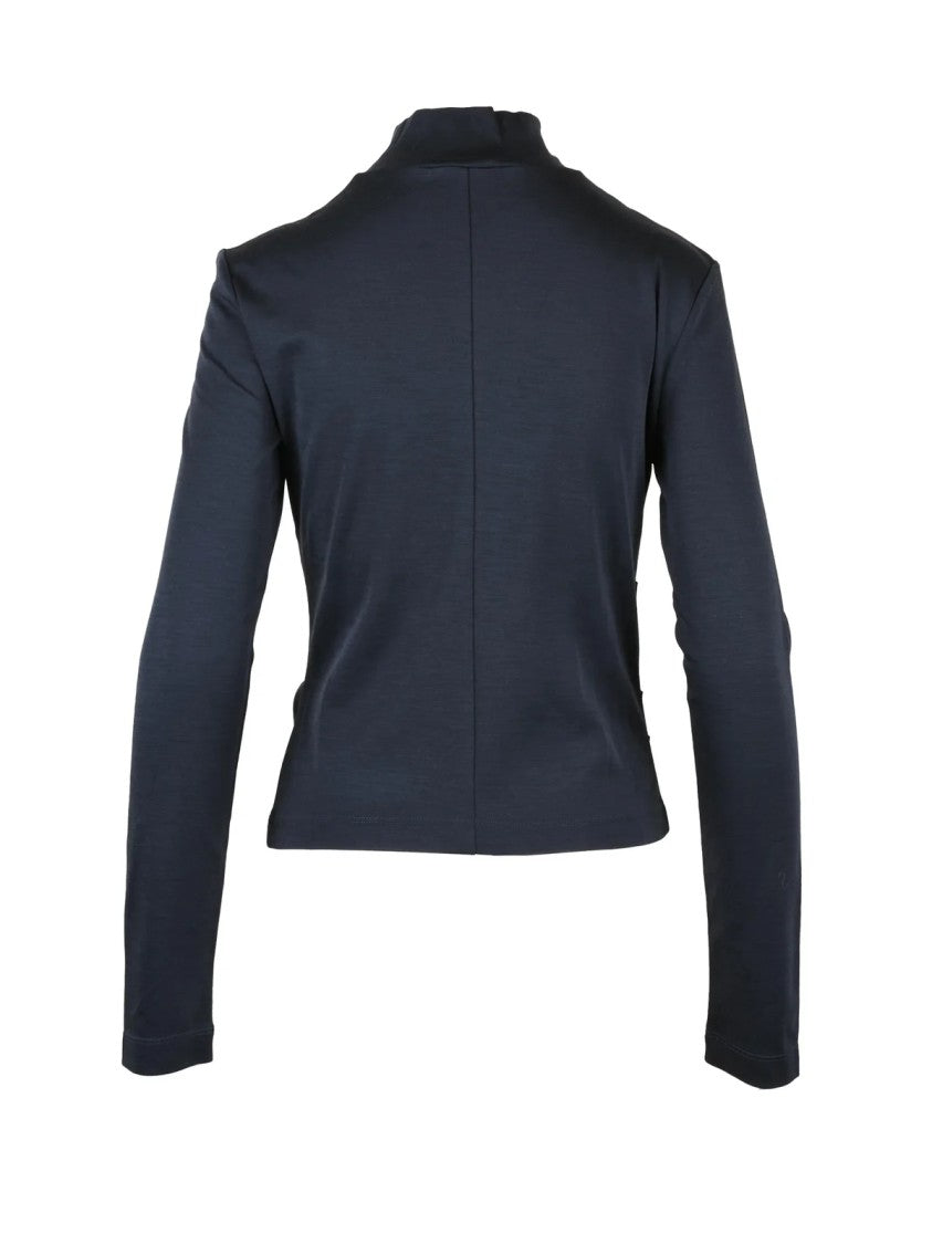 Max Mara Blue Wool High-Neck T-Shirt