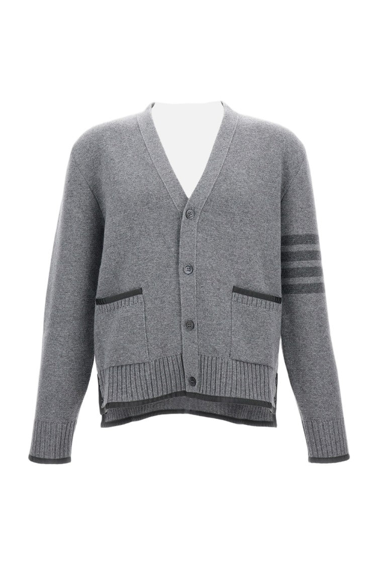 Thom Browne Gray Wool Cardigan With V-Neck