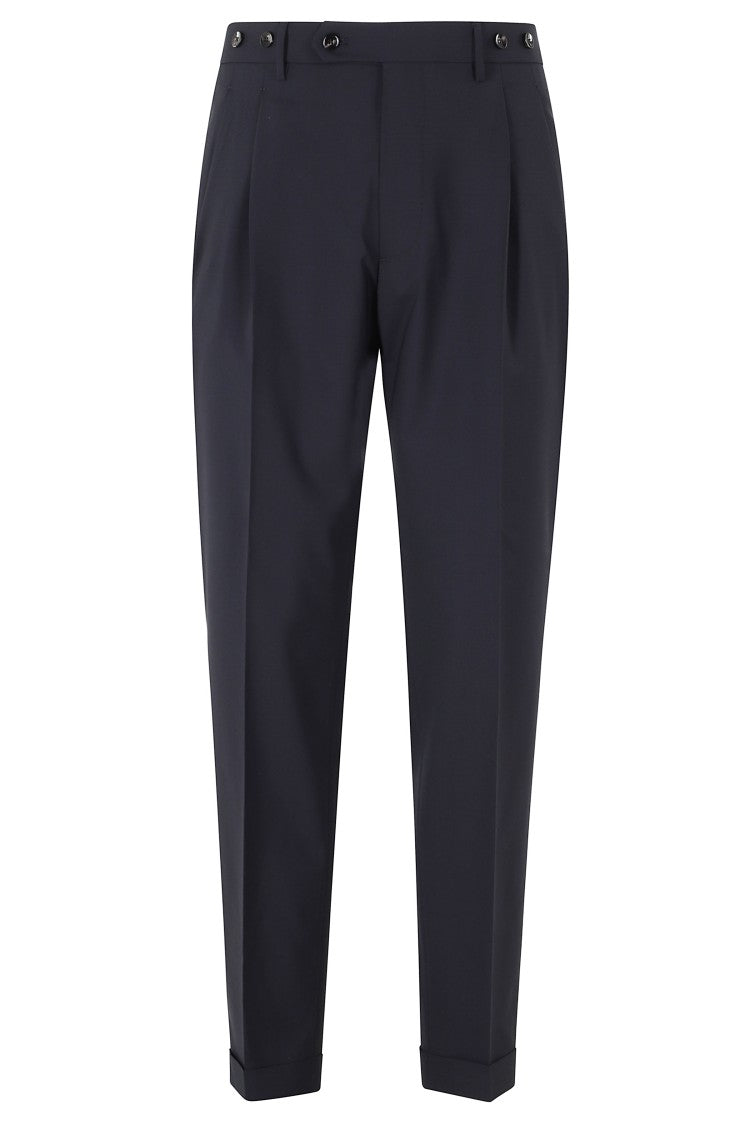 Berwich Blue Barber Long Darts Turn-Up Wool-Blend Trousers