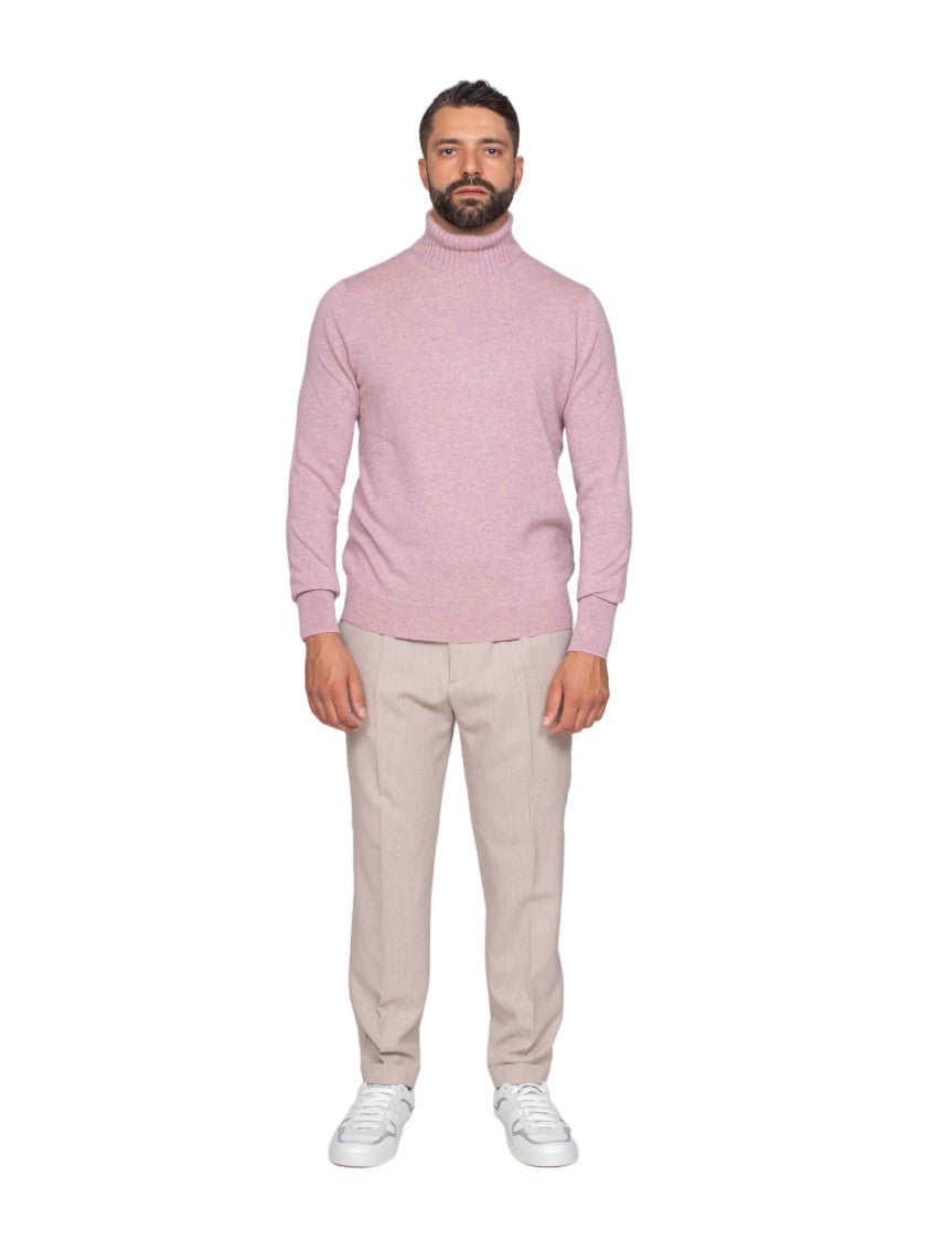 Ballantyne Light Pink Turtleneck Sweater With Ribbed Cuffs And Hem