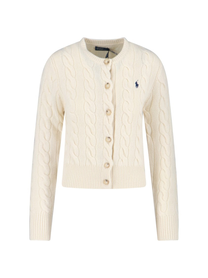 Polo Ralph Lauren Cable-Knit Logo Cardigan – Off-White