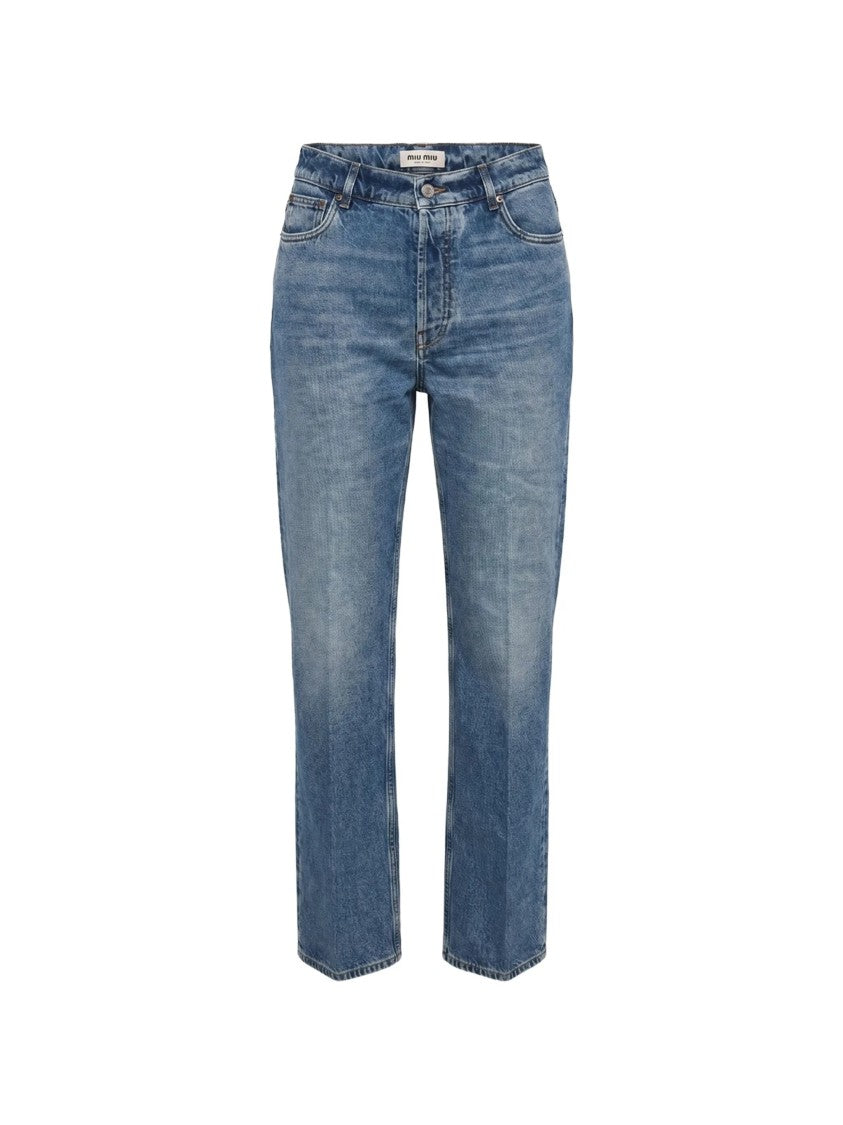Miu Miu Faded Blue Mid-Rise Straight-Leg Jeans