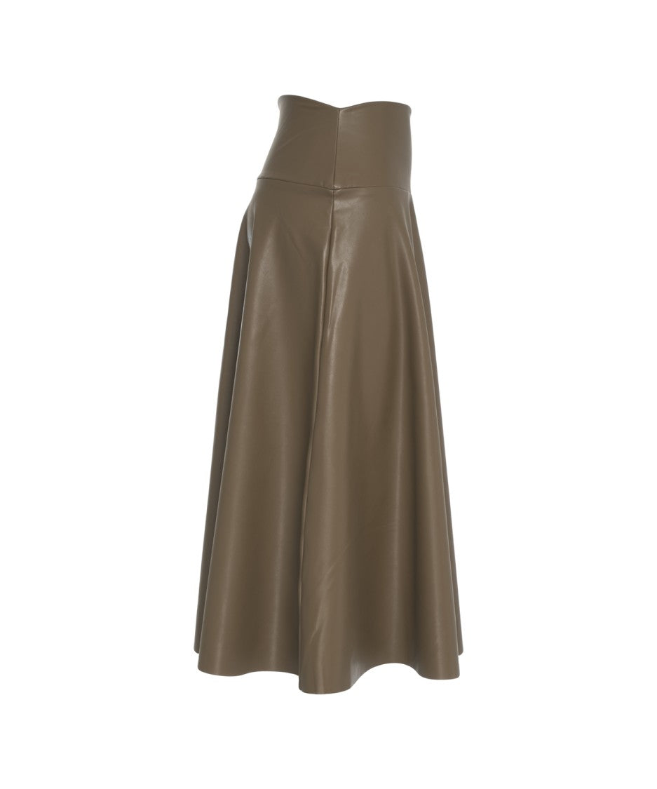 Norma Kamali Flared Midi Skirt In Smooth Faux Leather