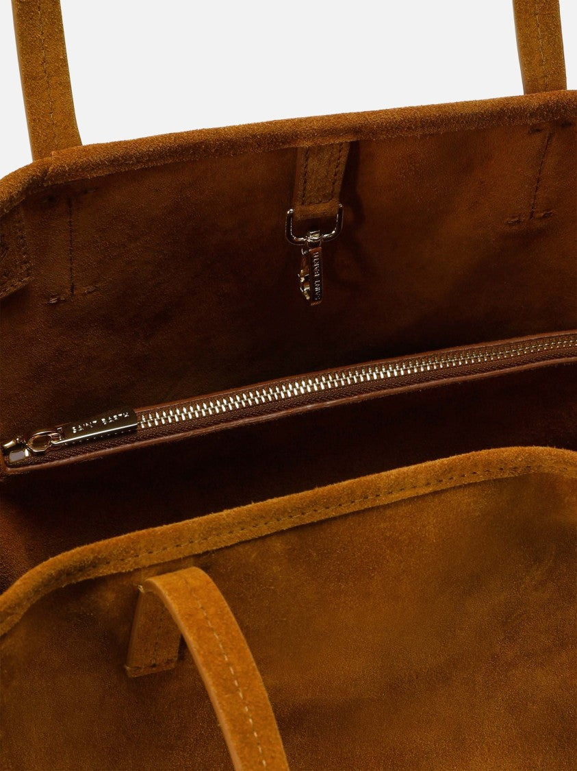 Mc2 Saint Barth Spacious Brown Suede Tote Bag With Embossed Logo