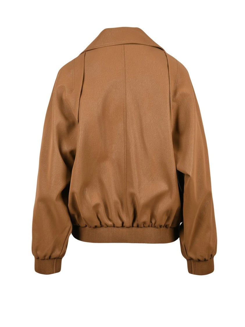 Eleh Brown Polyester Double-Breasted Cropped Coat