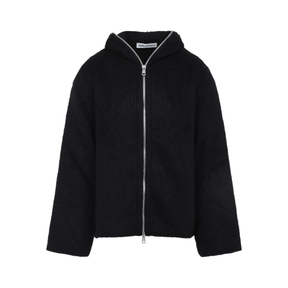 Our Legacy Black Wool Full Zip Hood Sweatshirt