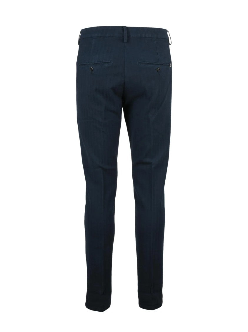 Dondup Blue Gaubert Textured Stretch Cotton Trousers