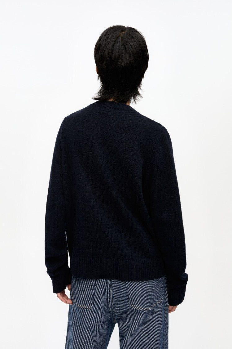 Ganni Dark Blue Graphic Wool Mix Baseball Jumper