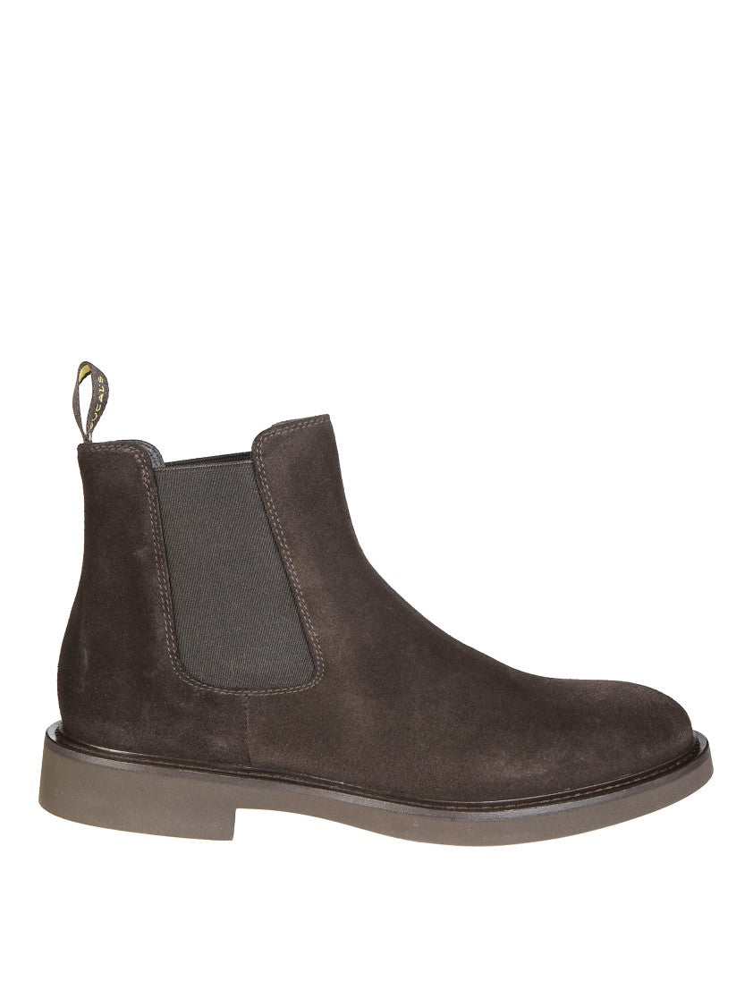 Doucal's Polished Black Leather Ankle Boots With Elastic Side Panels