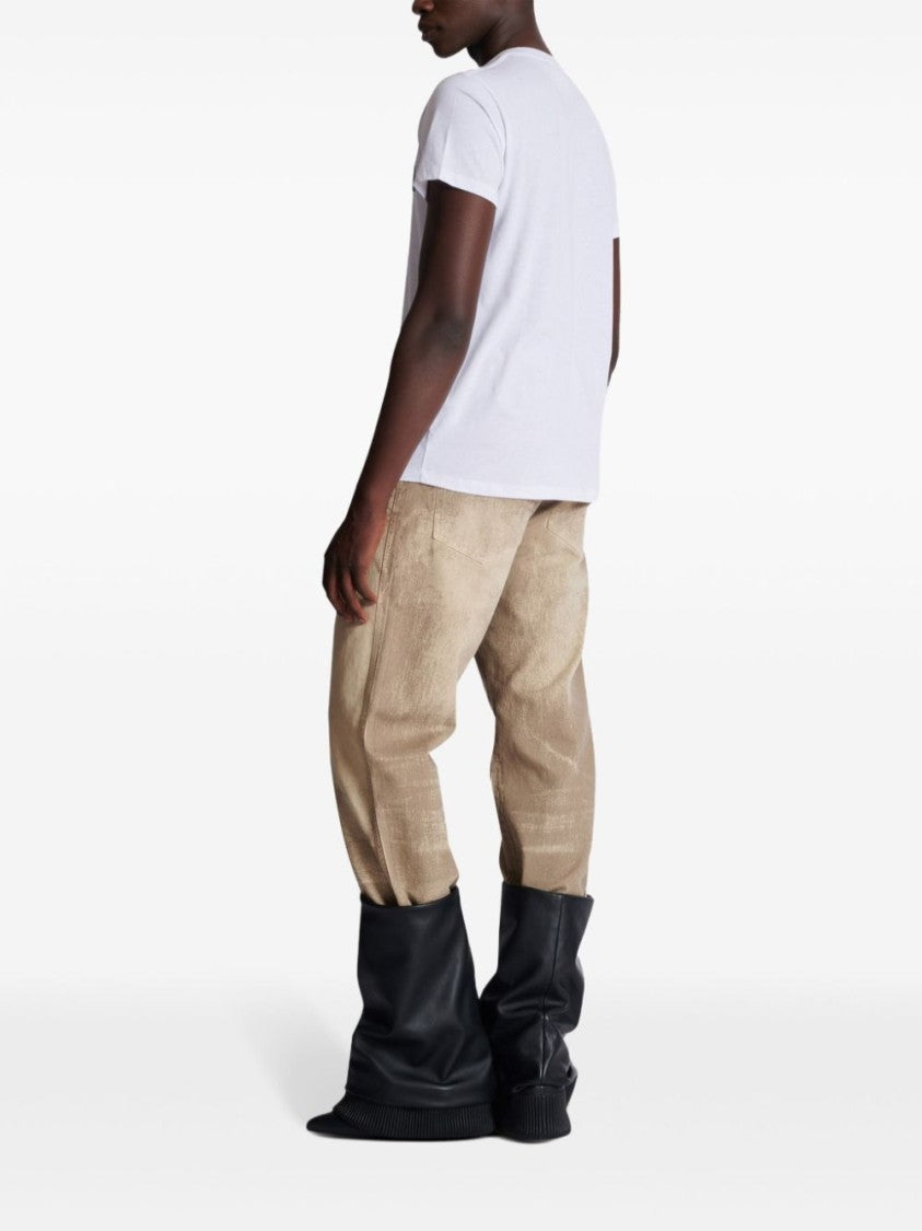 Balmain Crew Neck T-Shirt With Logo Patch In Soft Cotton