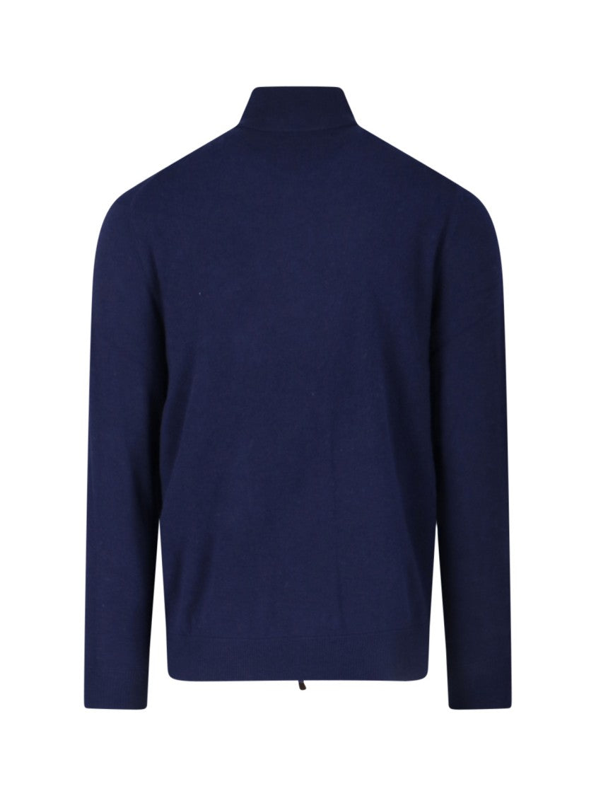Polo Ralph Lauren Navy Wool Zip-Front Sweater With Logo Embroidery