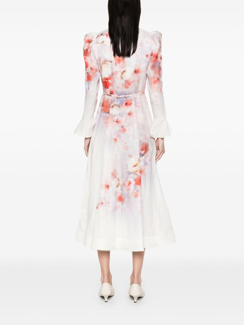 Zimmermann `Crush` Frill Sleeved Midi Dress