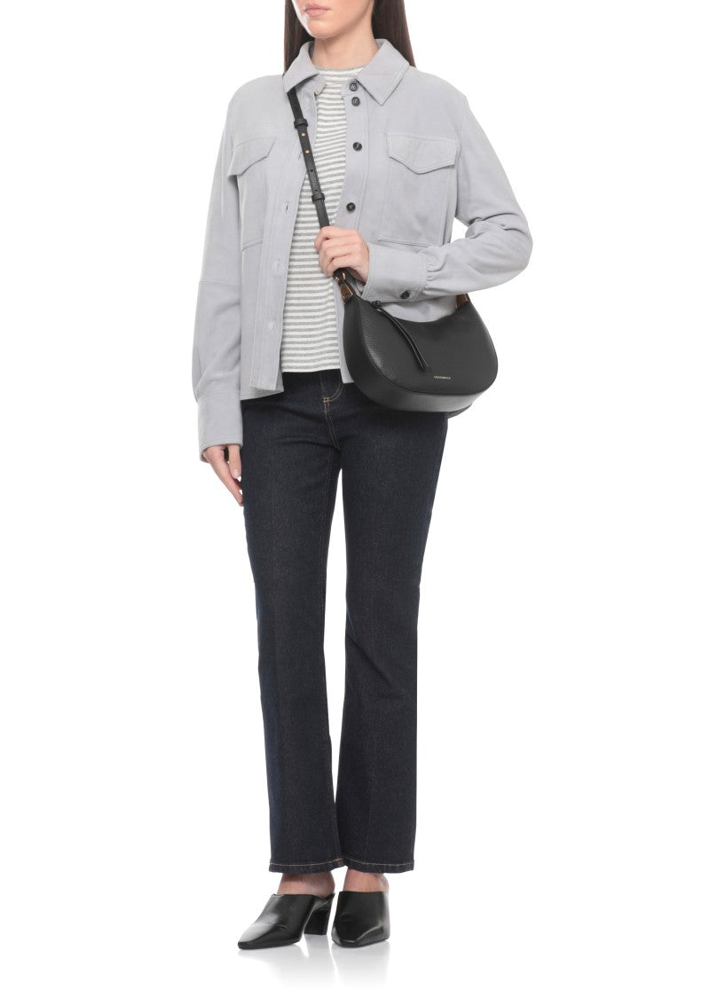 Coccinelle Crescent-Shaped Textured Leather Shoulder Bag