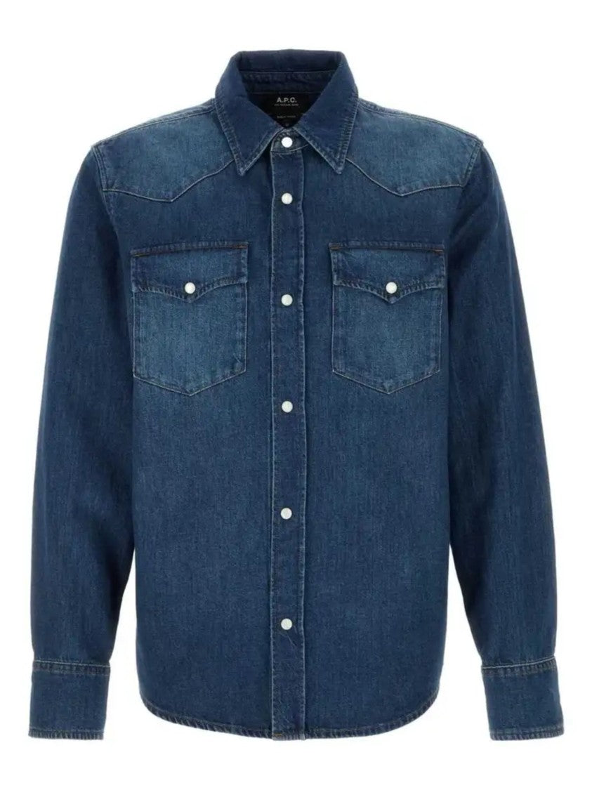 A.P.C. Blue Chest Flap Pockets Denim Shirt