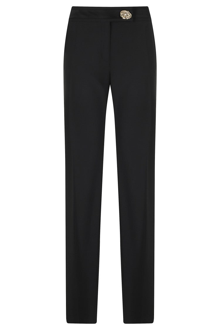 Raquel Diniz Black Straight-Leg Wool-Blend Pants