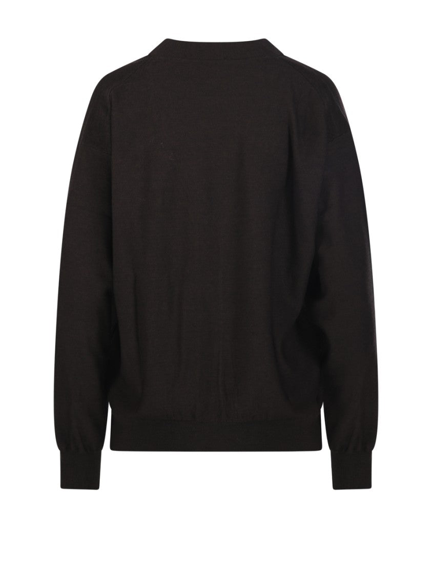 Lemaire Relaxed Fit Twisted Cardigan With Deep V-Neckline And Button-Down Front