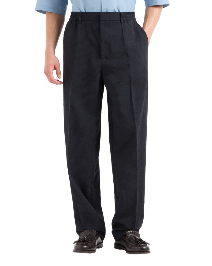 Emporio Armani Seersucker Texture Trousers With Tailored Relaxed Fit