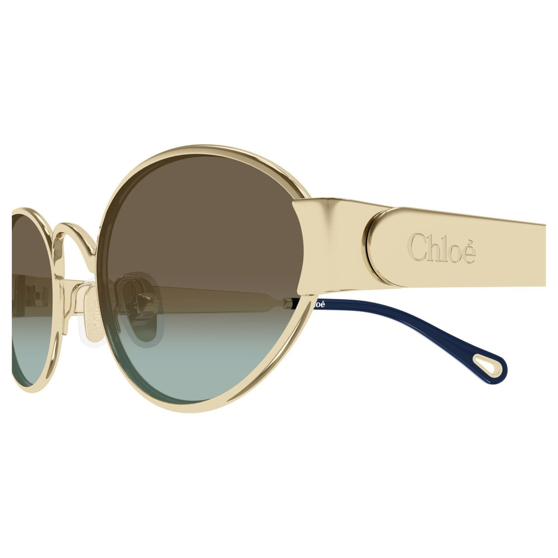 Chloé Oval Metallic Gold Sunglasses With Gradient Lenses