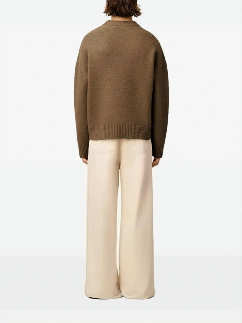 Ami Paris Relaxed Fit Brown Alpaca Wool Sweater