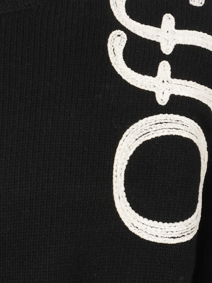 Off-White Crew Neck Knit Sweater With Graphic Embroidery