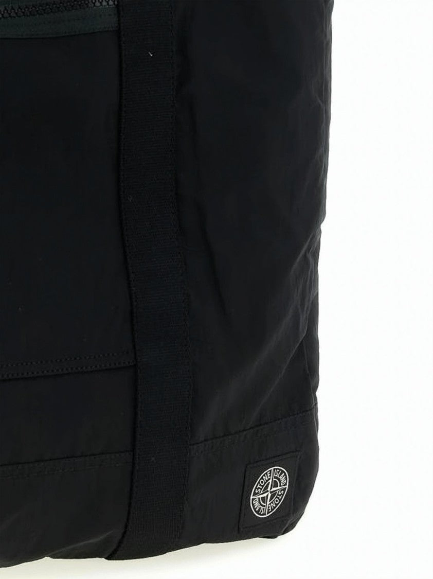 Stone Island Black Tote Bag With Durable Polyamide Fabric