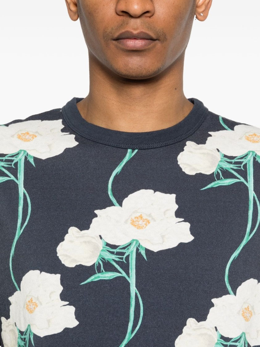 Kenzo Dark Blue Floral Pattern Silk T-Shirt