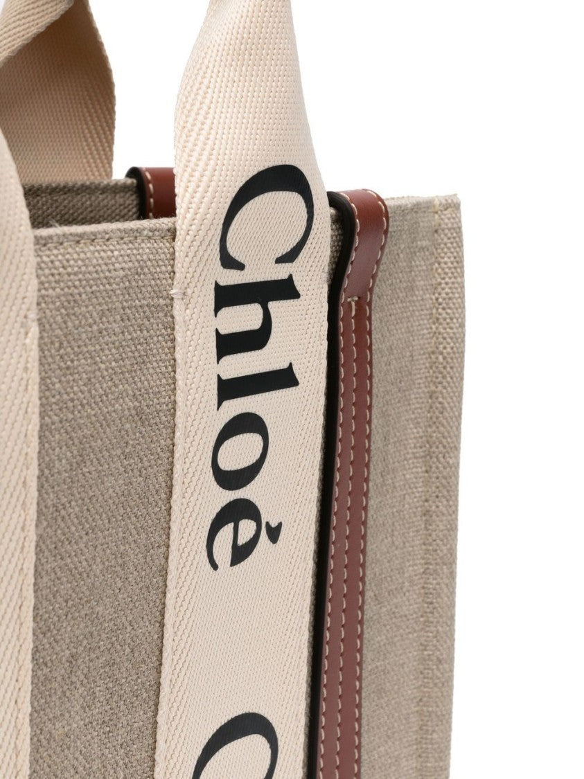 Chloé Beige Woody Small Linen Tote Bag