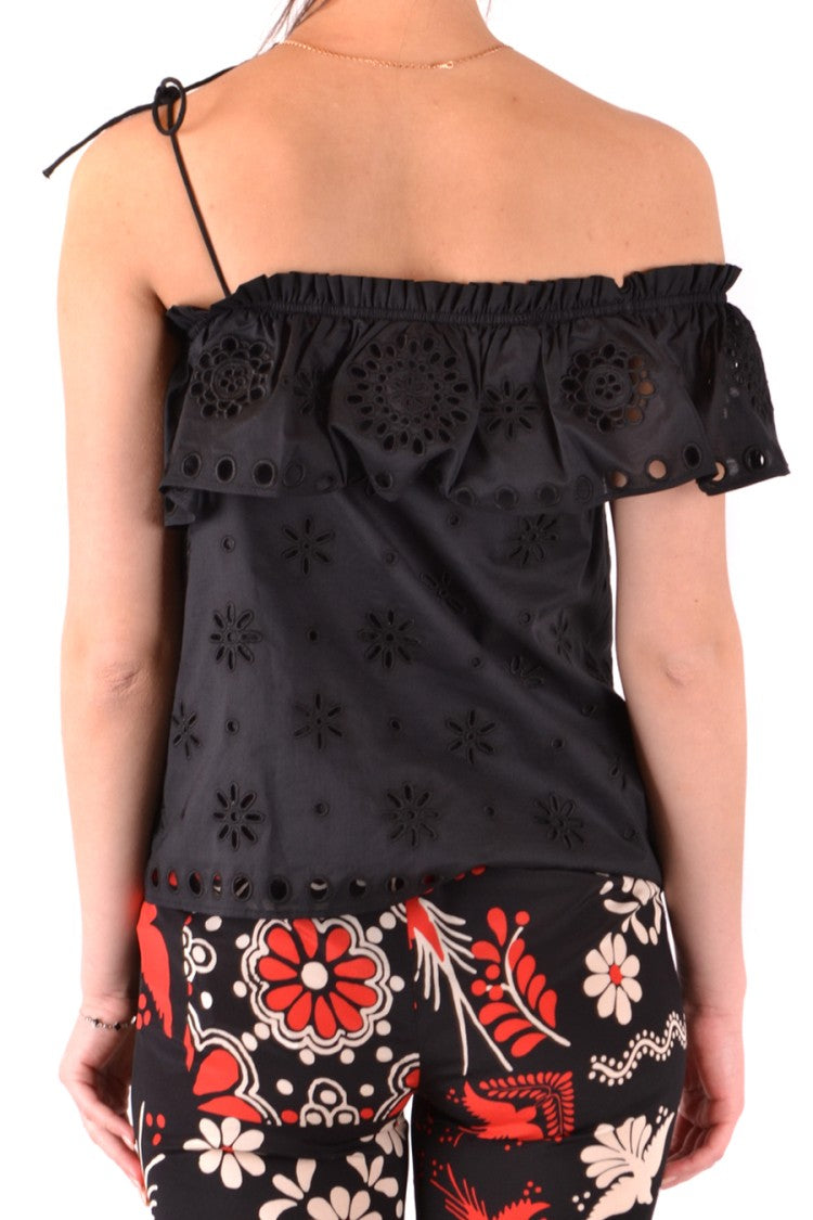 Red Valentino Off-Shoulder Black Top With Ruffled Overlay