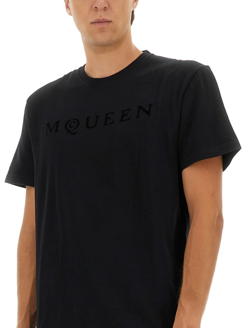 Alexander Mcqueen Crew Neck Subtle Embossed Cotton T-Shirt