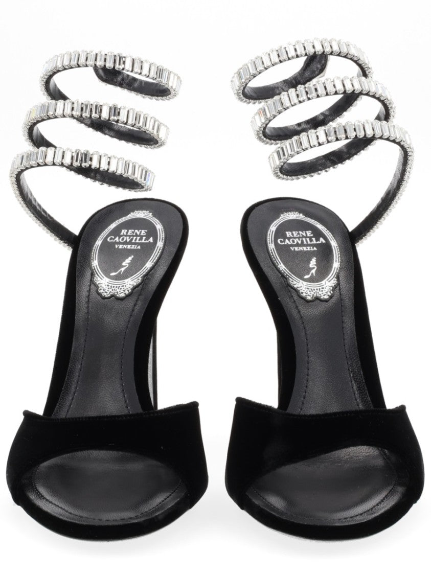 René Caovilla Cleo Spark Spiral Ankle Strap Velvet Sandals