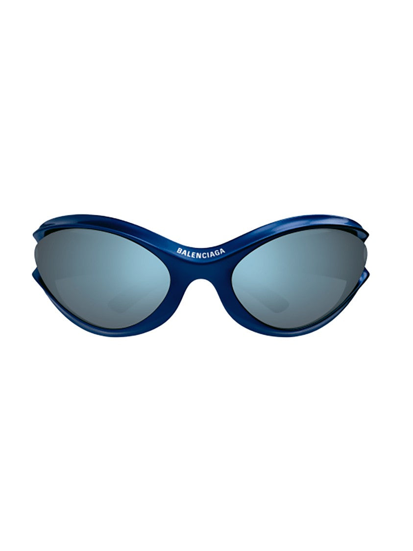 Balenciaga Wraparound Blue Sunglasses With Mirrored Lenses And Glossy Finish