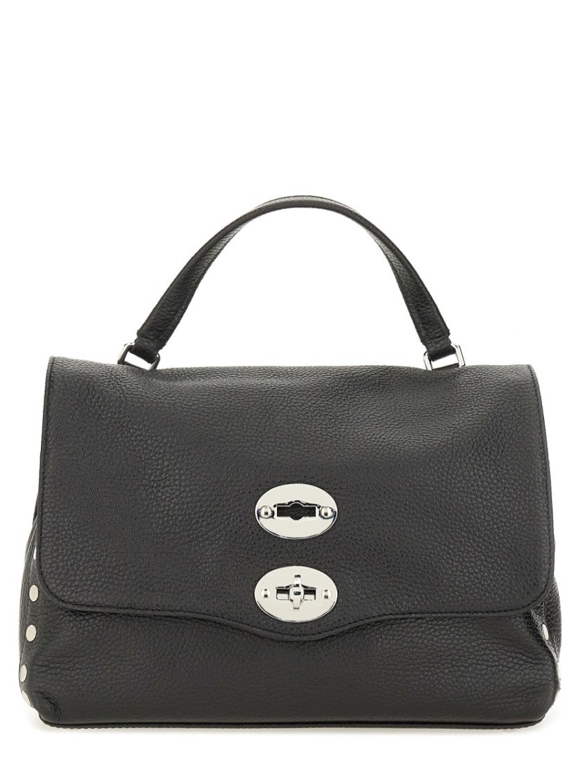 Zanellato Structured Black Leather Handbag With Turn-Lock Closure
