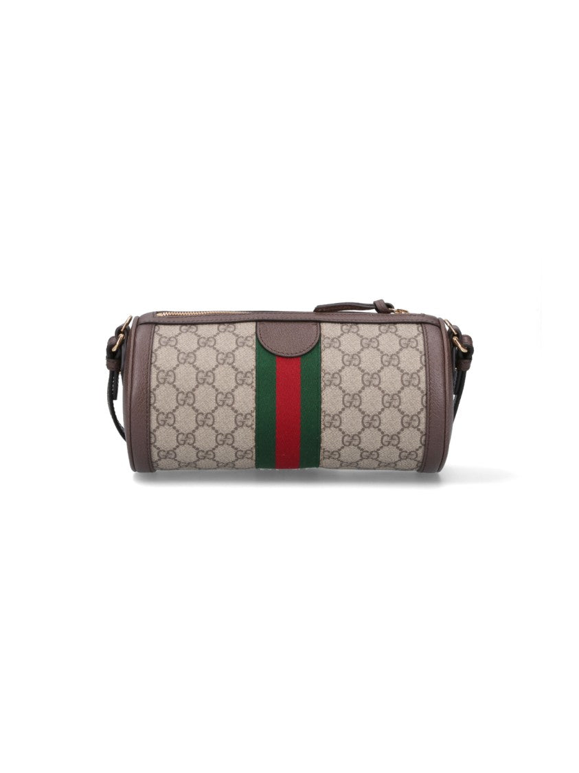 Gucci Beige Gg Supreme Canvas Shoulder Bag With Gold Accents