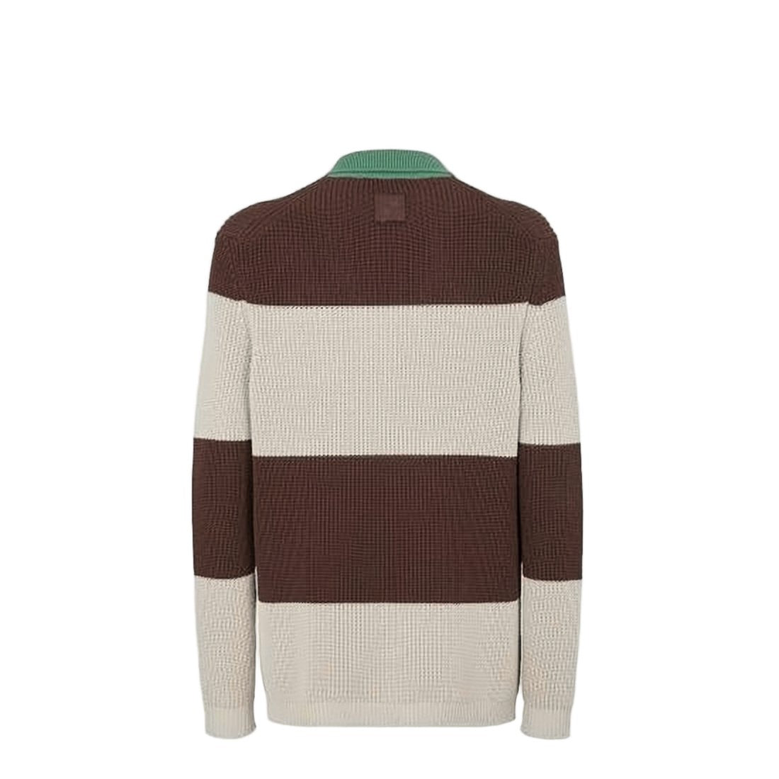 Fendi Textured Knit Polo Shirt With Contrasting Stripes