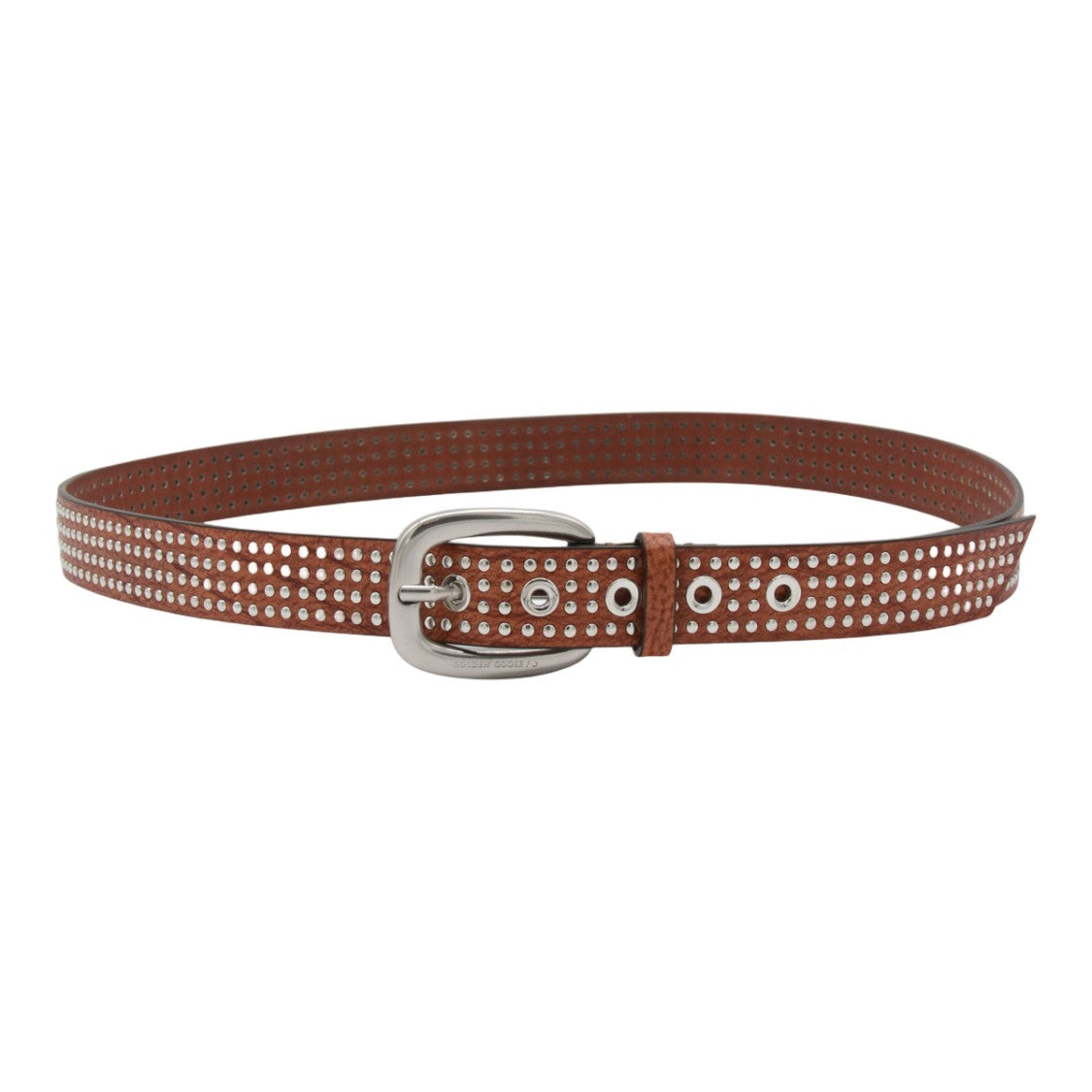Golden Goose Brown Leather Belt With Silver Stud Embellishments
