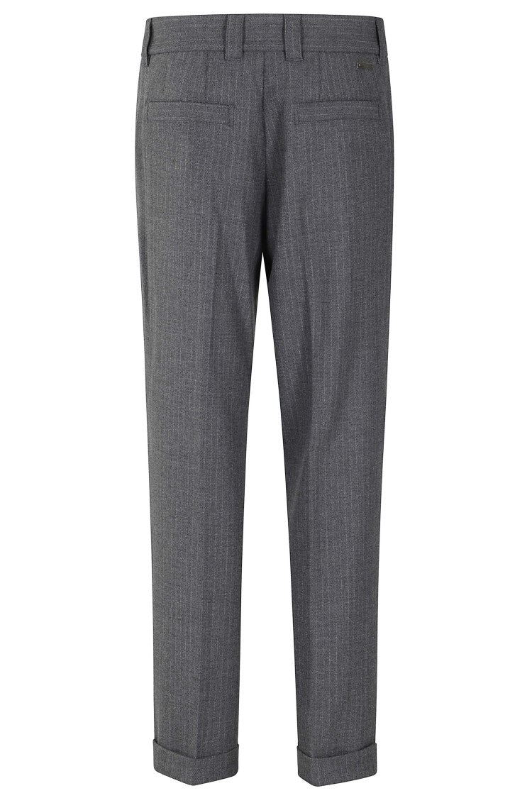 Paolo Pecora Pinstripe Wool Pants With Turn-Up Hem