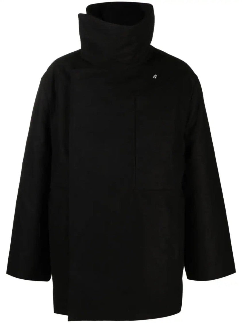 Rick Owens Oversized Black Poncho With High Collar