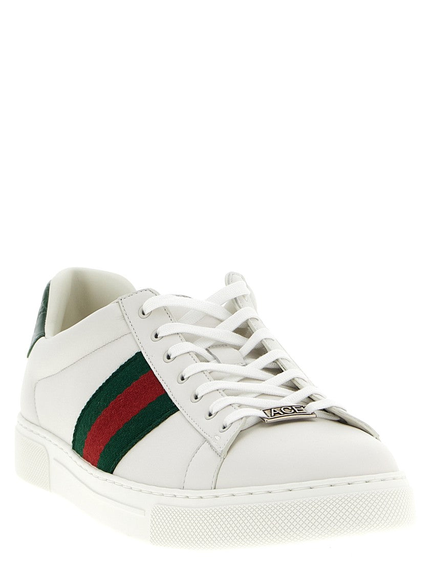 Gucci Low-Top Leather Sneakers With Web Ribbon