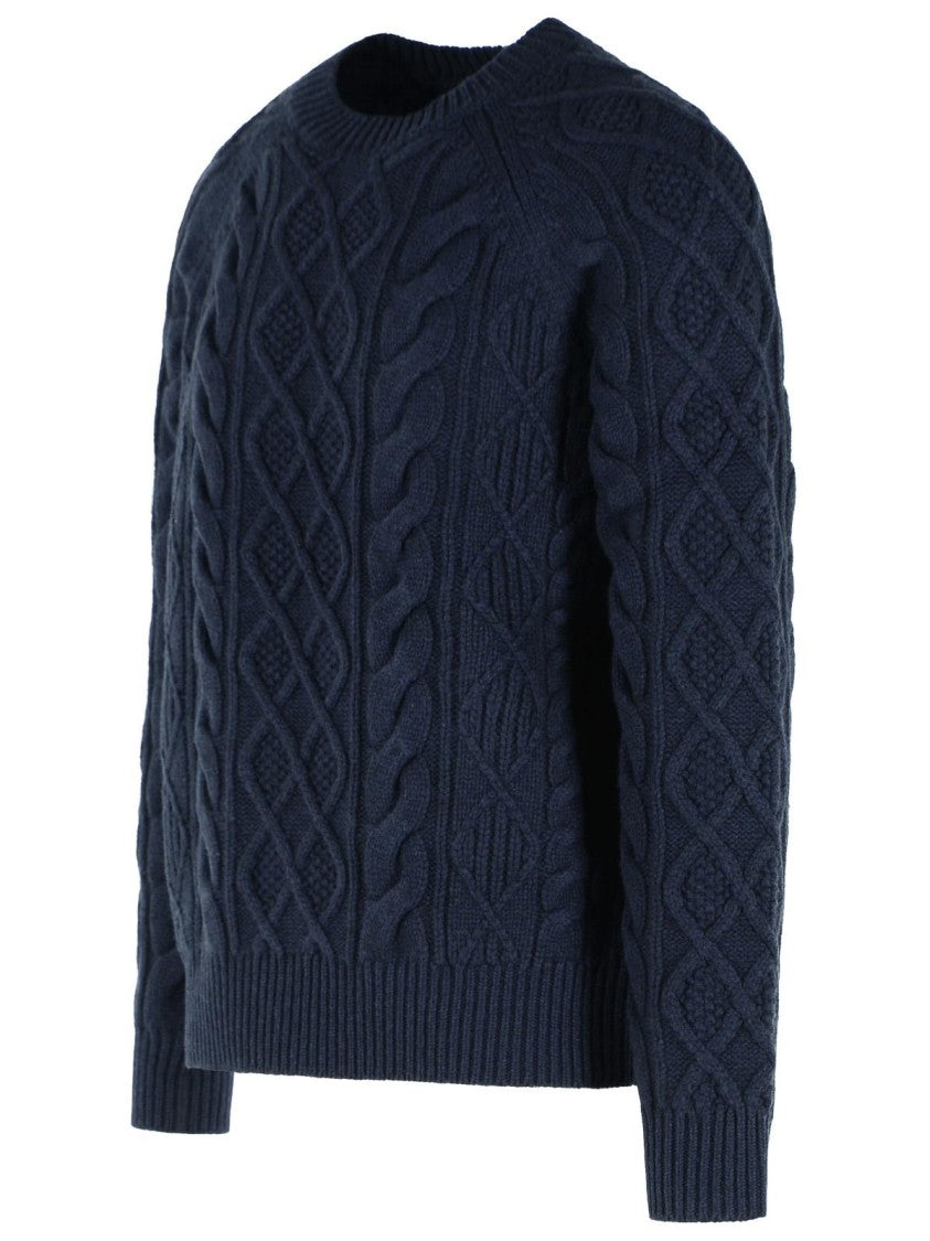 Polo Ralph Lauren Braided Knit Blue Wool And Alpaca Sweater