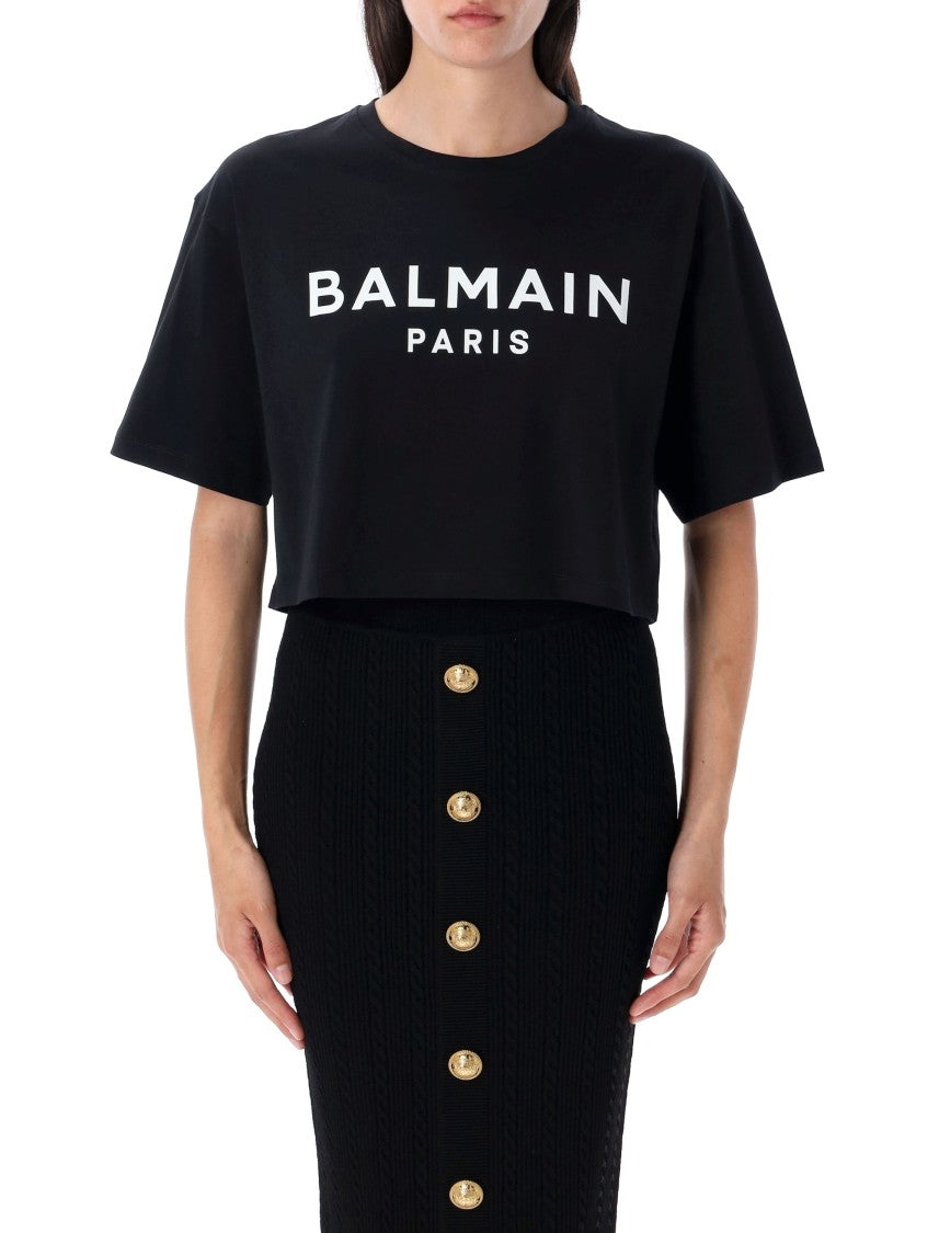Balmain Cropped Logo Tee
