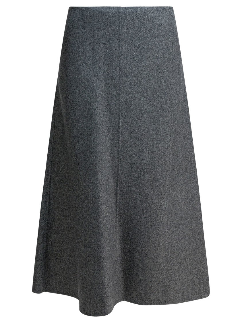 R2w Knee-Length Grey A-Line Skirt With Herringbone Pattern