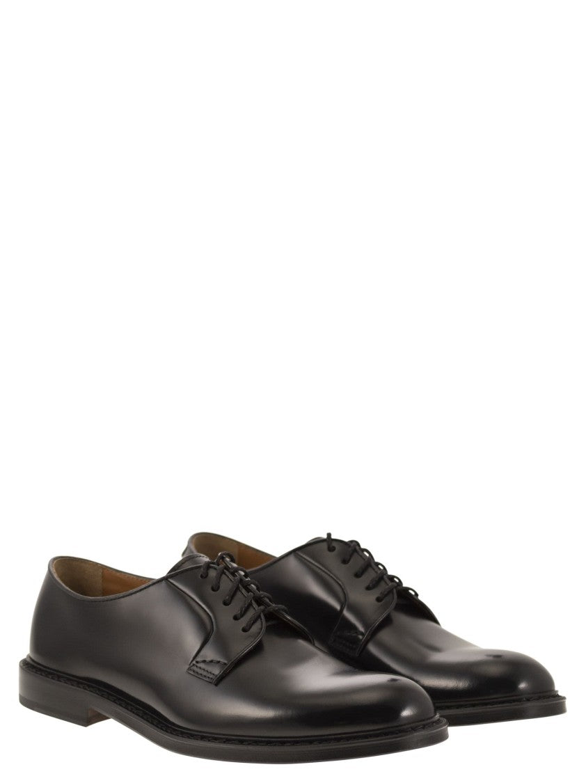 Doucal's Black Calfskin Derby Shoes With 5-Hole Lace-Up Design