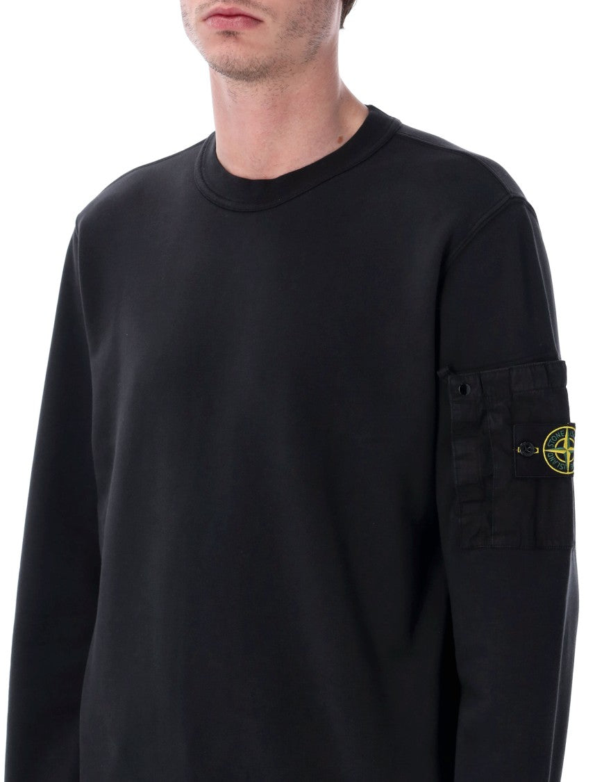 Stone Island Black Crewneck Sweatshirt With Technical Pocket