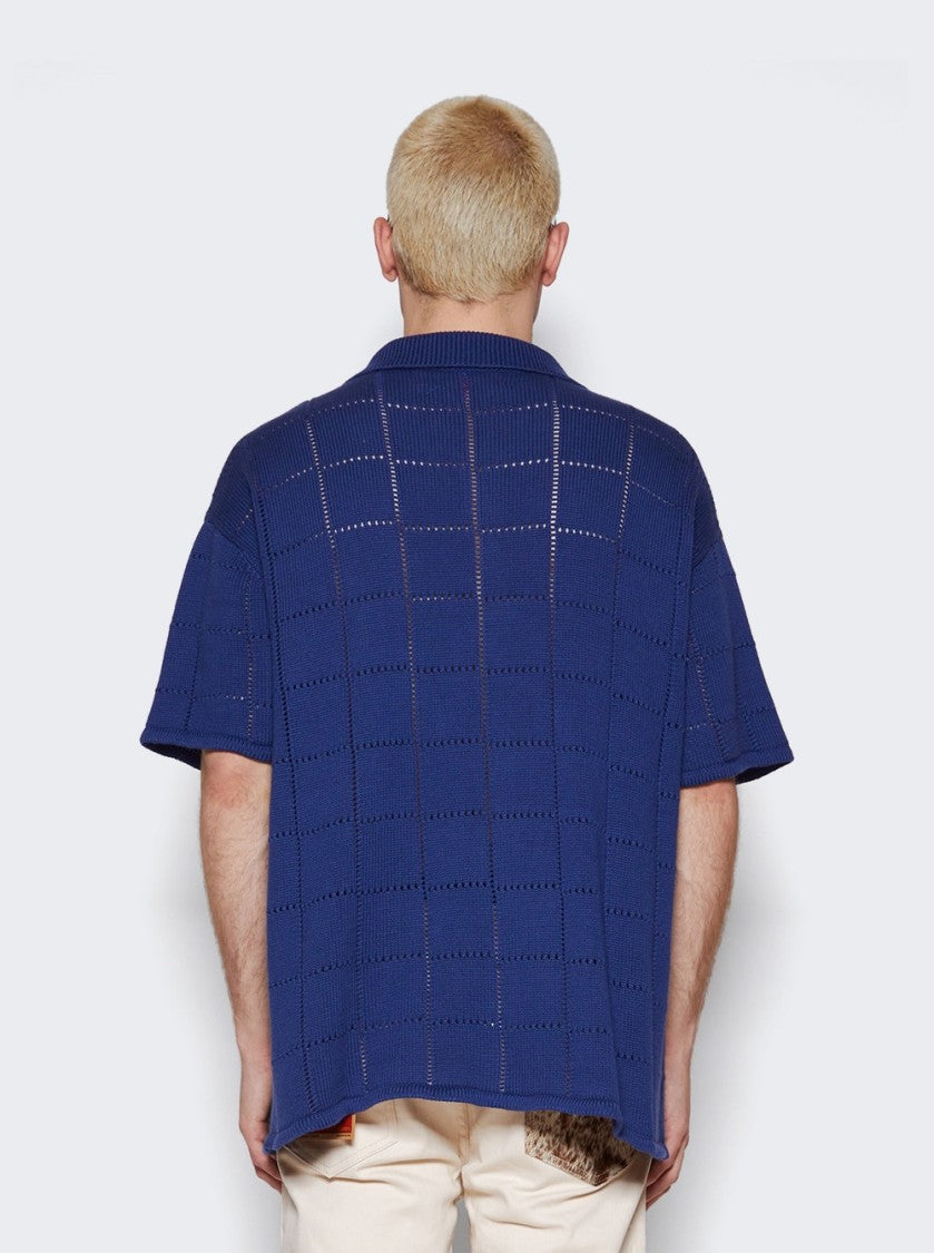 The Elder Statesman Grid Pointelle Short Sleeve Shirt