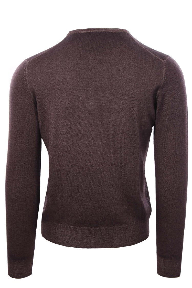 Paolo Fiorillo Capri Long Sleeve Crew Neck Sweater In Rich Brown Virgin Wool