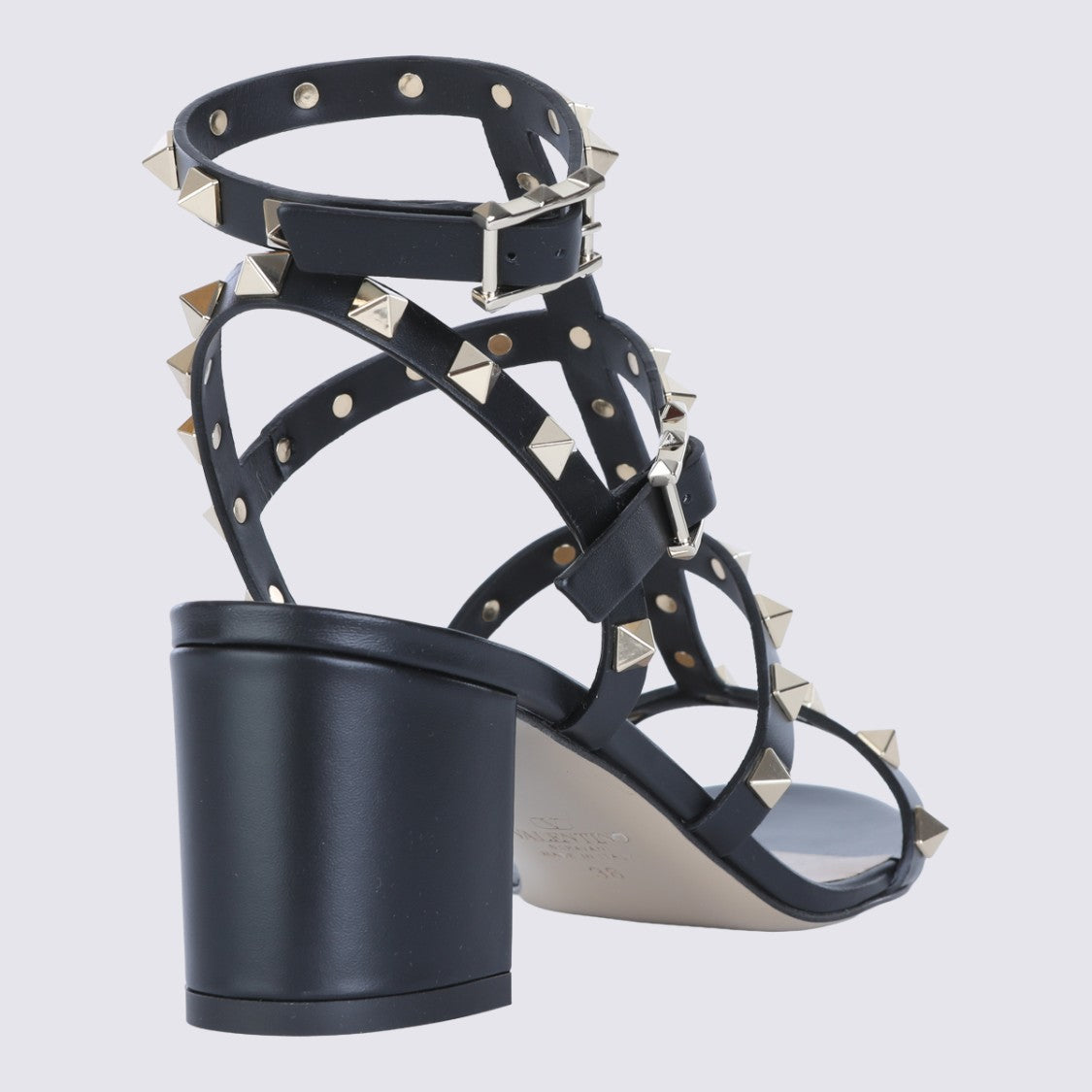 Valentino Garavani Black Leather Stud Embellishments Sandals
