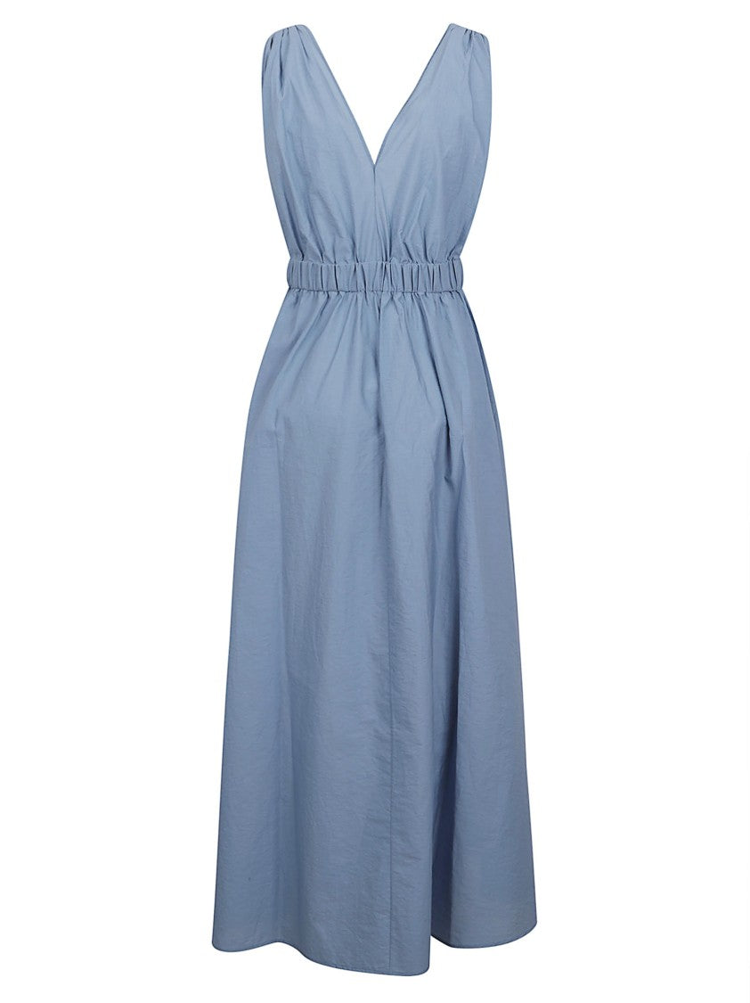 Brunello Cucinelli Midi Dress With V-Neck And Gathered Waist