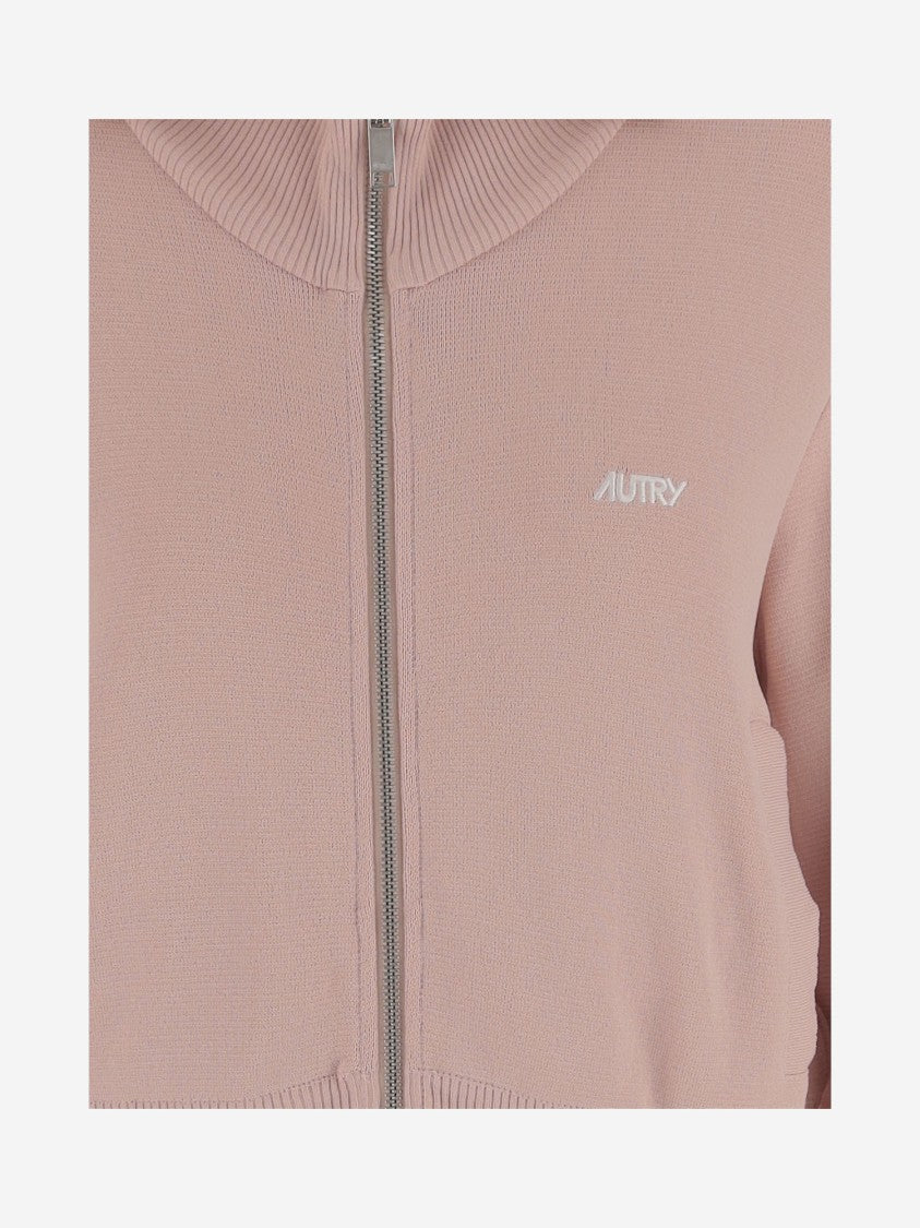 Autry Viscose Blend Jacket With Embroidered Logo And Contrasting Stripes