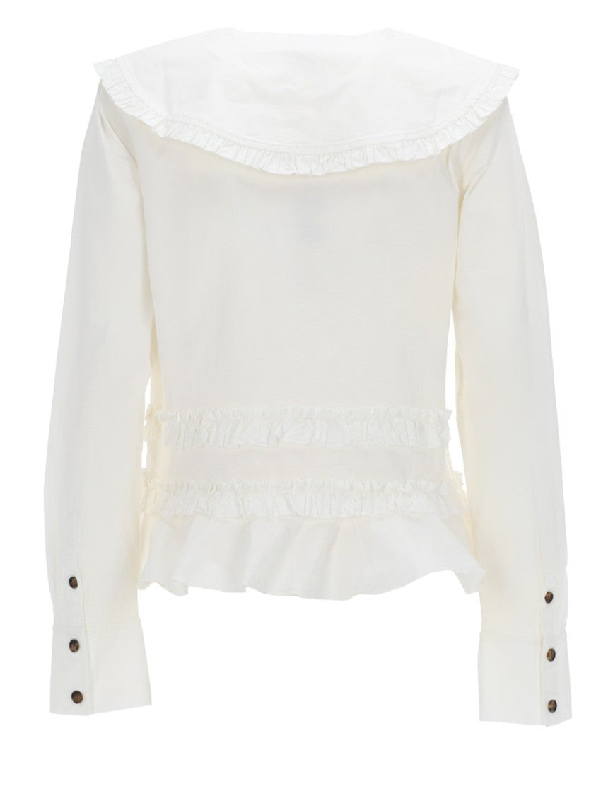 Ganni Neutrals Oversized Ruffled Collar Cotton-Blend Shirt